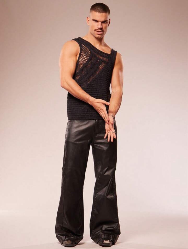 Men's Solid Color Asymmetric Neckline Sheer Sleeveless Vests
